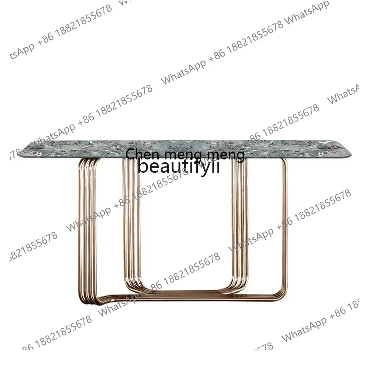 

Q178 Italian light luxury entrance table against the wall stainless steel marble luxury stone entrance platform8578