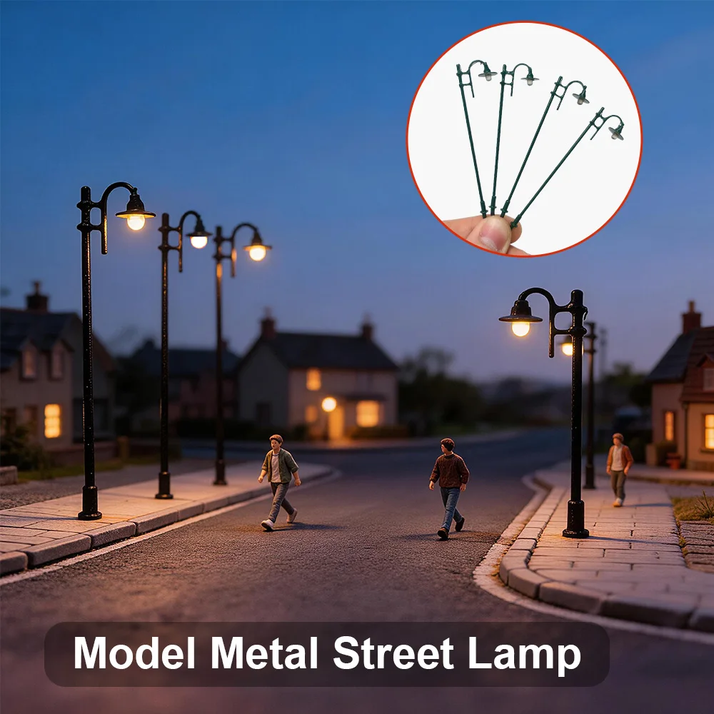 2Pcs Miniature Street Lamp 12V Single/Double Head Lights DIY Micro Landscape Railway Train Garden Decor Model Accessories view 5