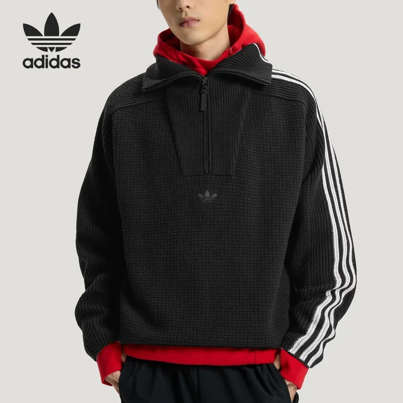 Adidas Clover Men's and Women's Half Zipper Loose Knitted Sweater KS5340