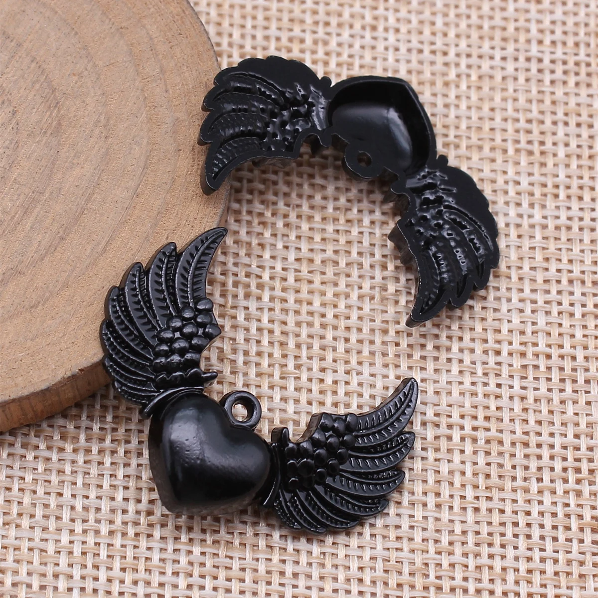 WYSIWYG 4pcs 36x27mm Vintage Heart With Angel Wing Charms For Jewelry Making Antique Bronze Color & Black Heart Wing Charms