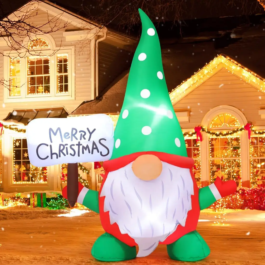 6 FT Inflatable Christmas Gnome LED Light Blow up Gnome Factory Price Outdoor Christmas Decorations for Xmas Holiday