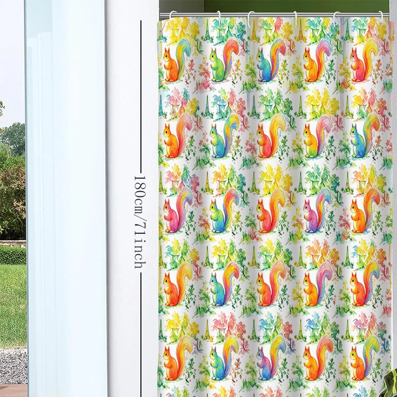 1pc Little Squirrel Shower Curtain with Metal Grommets, Polyester Bath Curtain Widow Curtain Bathroom Decor & Accessories
