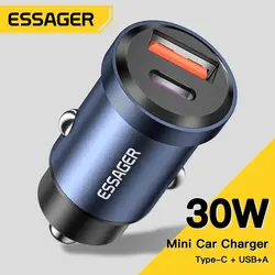 Essager 30W 5A QC PD 3.0 SCP USB Car Charger Quick Charge4.0 USB Type C Car Fast Charging For iPhone 12 13 Huawei Samsung Xiaomi