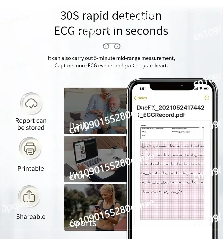 LEPU 24 Hour ECG/EKG Holter Wearable ECG/EKG Monitor with AI Analysis