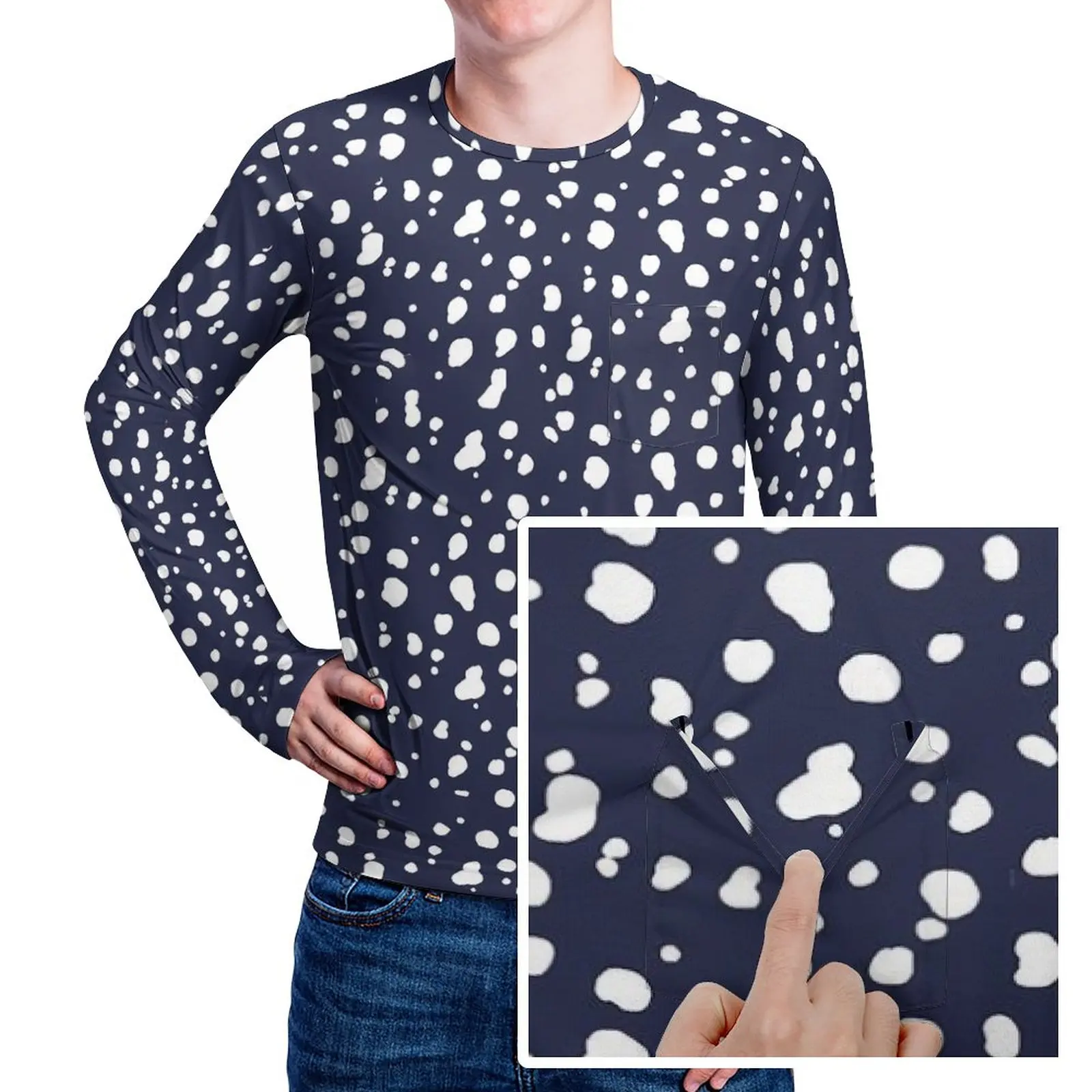 Dalmatian Print T Shirt Autumn Blue and White Kawaii T Shirts Man Fashion Custom Tee Shirt Large Size 4XL 5XL