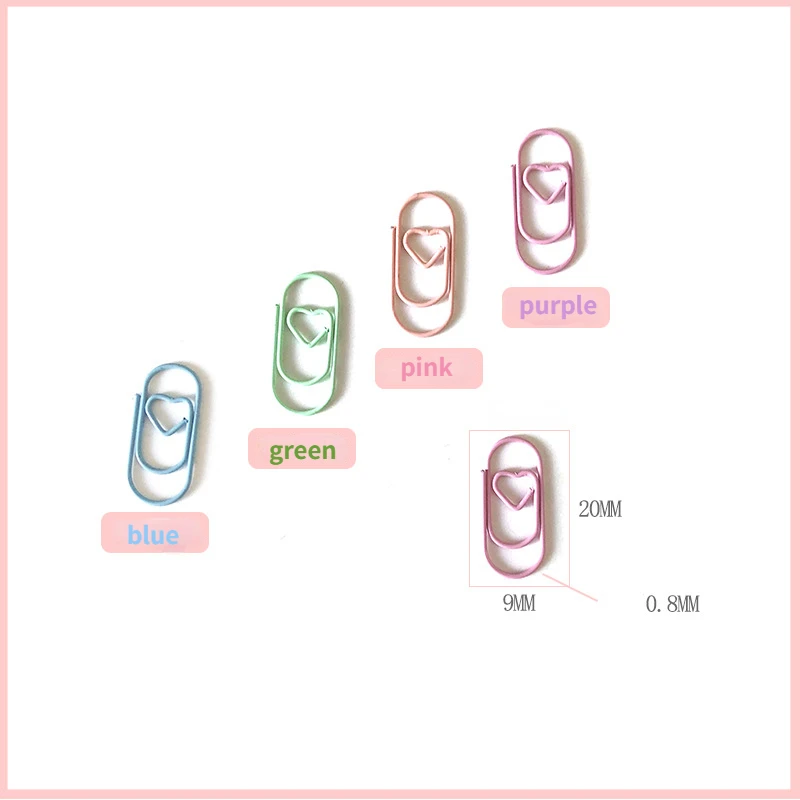 100Pcs Mini Love Paper Clip Macaron Color File Pin Bookmark Folder Office School Student Document Tool