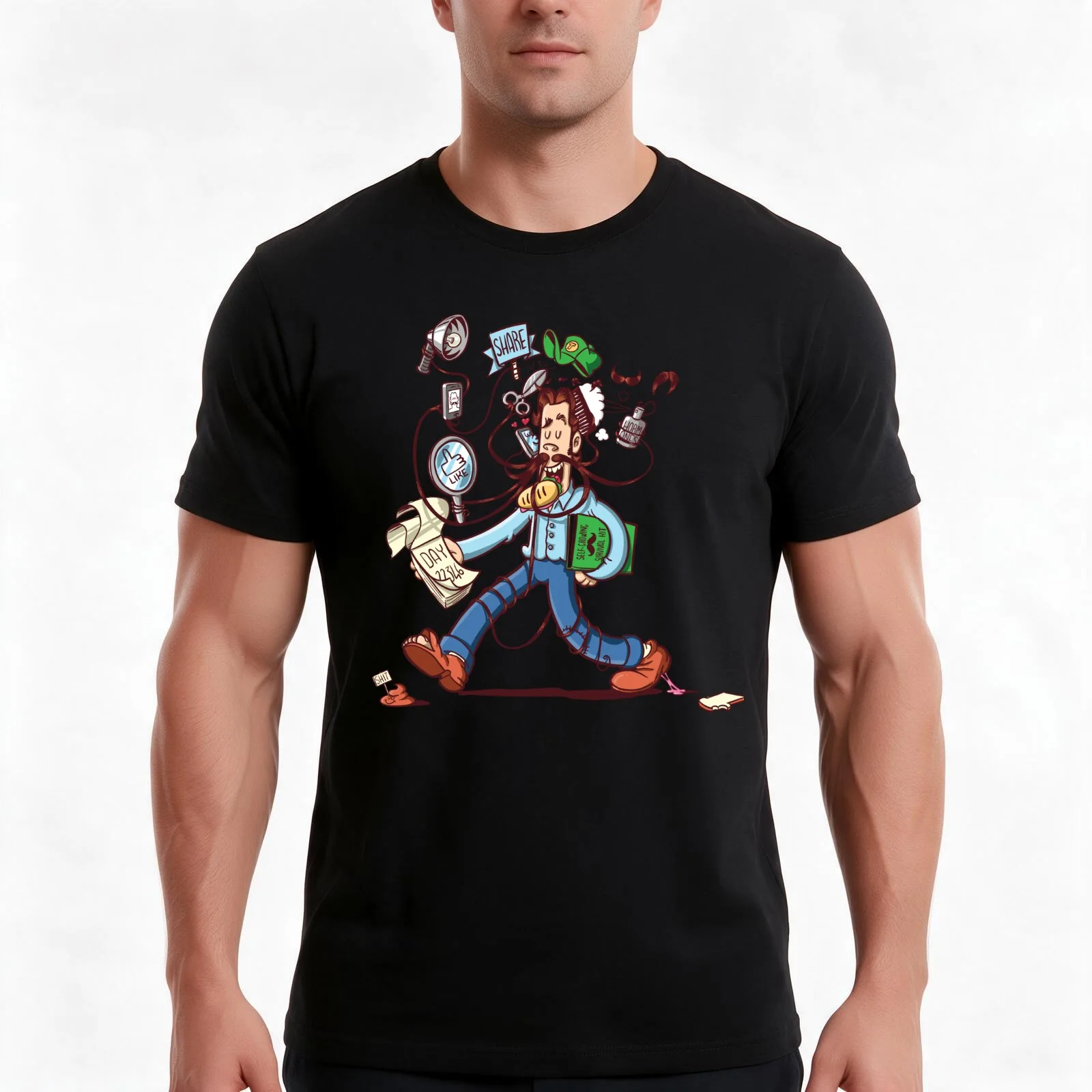 Mustache T-Shirt, Summer Casual Cotton Tee, Oversized Streetwear Tops, Vintage Graphic Print, Loose Fit Short Sleeve