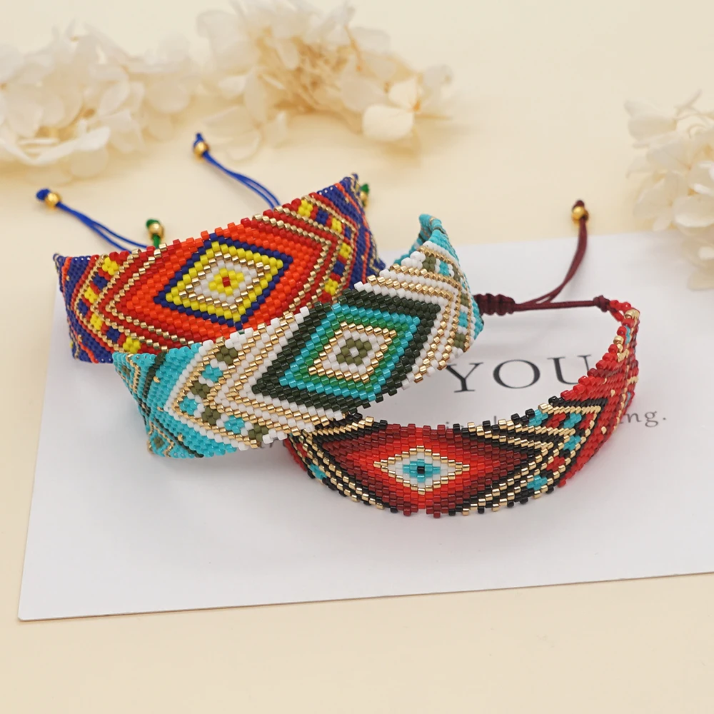 ZGMXR Rice bead bracelet Geometry Rainbow Flower Hand-woven Bohemia Adjustable female Fashion Original Simple Beaded bracelet
