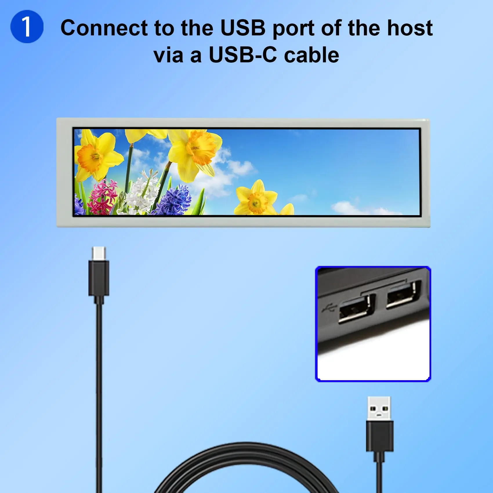 8.8インチ ストレッチバー IPS USB 拡張モニター 1920x480 PCケース用 サブディスプレイ ホワイト/ブラックケース