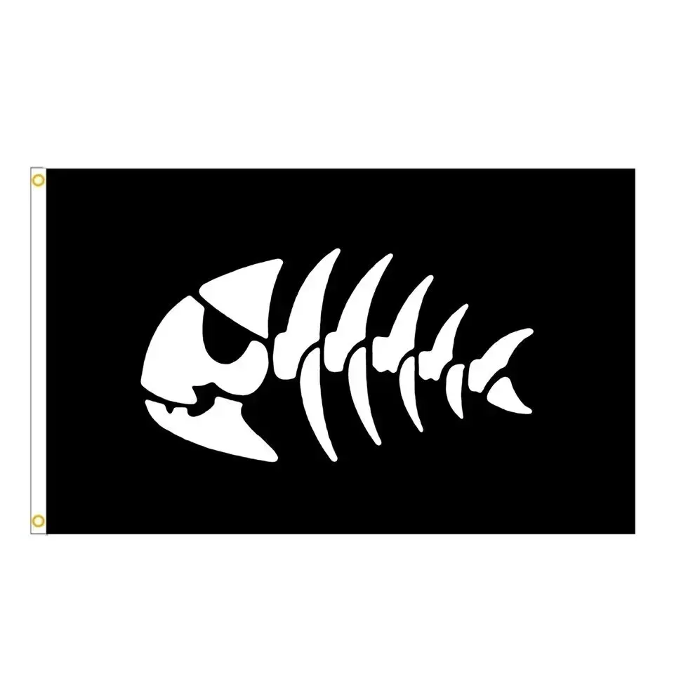 Black Pirate Fish Flag Fly Hang Outdoor For Decoration 90x150CM Polyester