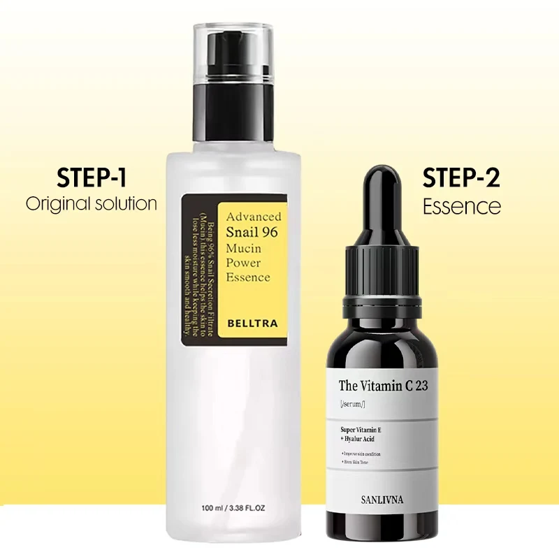 Sanlivna الكورية للعناية بالبشرة الحلزون 96% + VC 23% Duo - مصل تفتيح وبشرة مملة