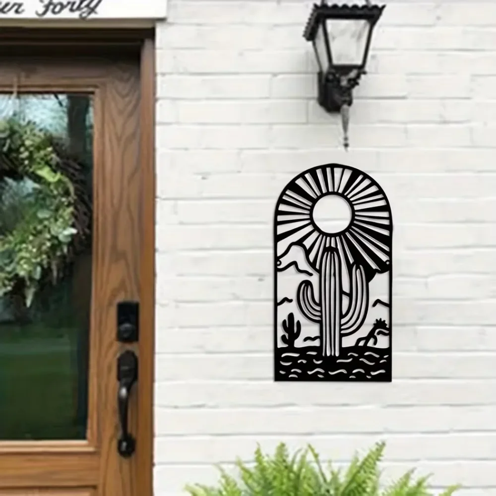 CIFBUY Metal Wall Art Cactus Monogram Iron Sculpture Hanging Sign Outdoor Garden Yard Decor Home Ornament Gift Rustic Style