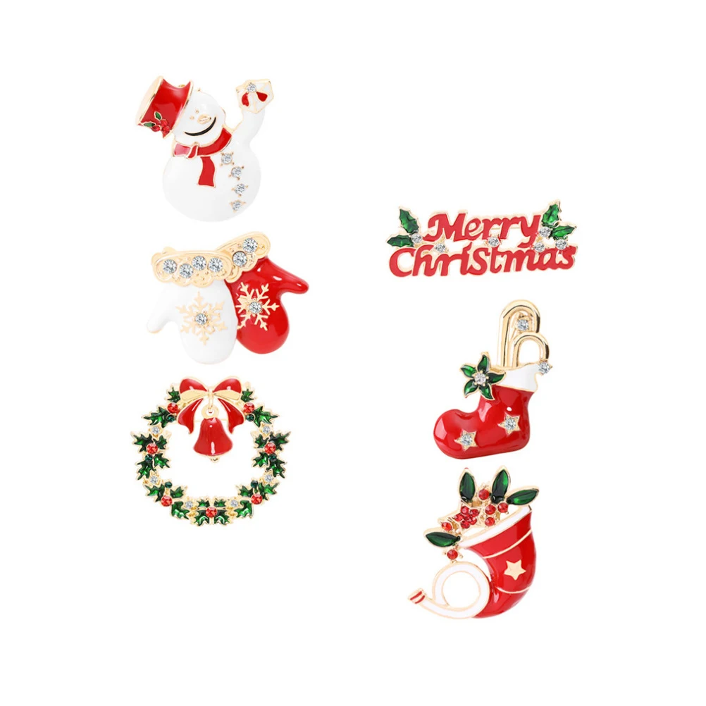 

6 Pcs Christmas Brooches Hairpin Accessory Cartoon Zinc Alloy Scarf Pin Neckerchief Breast Sweater Party Supply