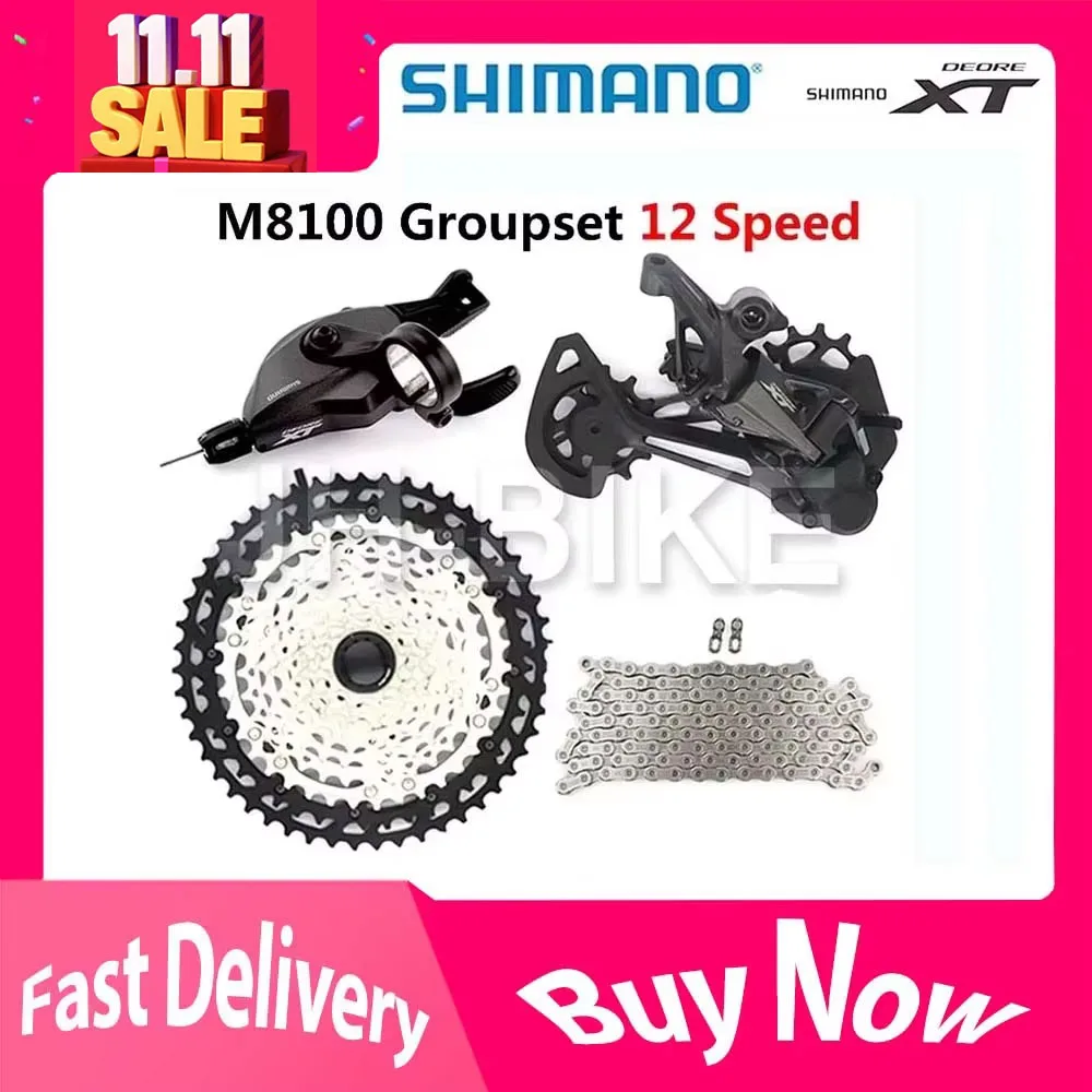

Shimano 12 Speed Groupset DEORE XT M8100 Groupset MTB Mountain Bike 1x12-Speed Shifter Lever Rear Derailleur 51T Cassette Chain