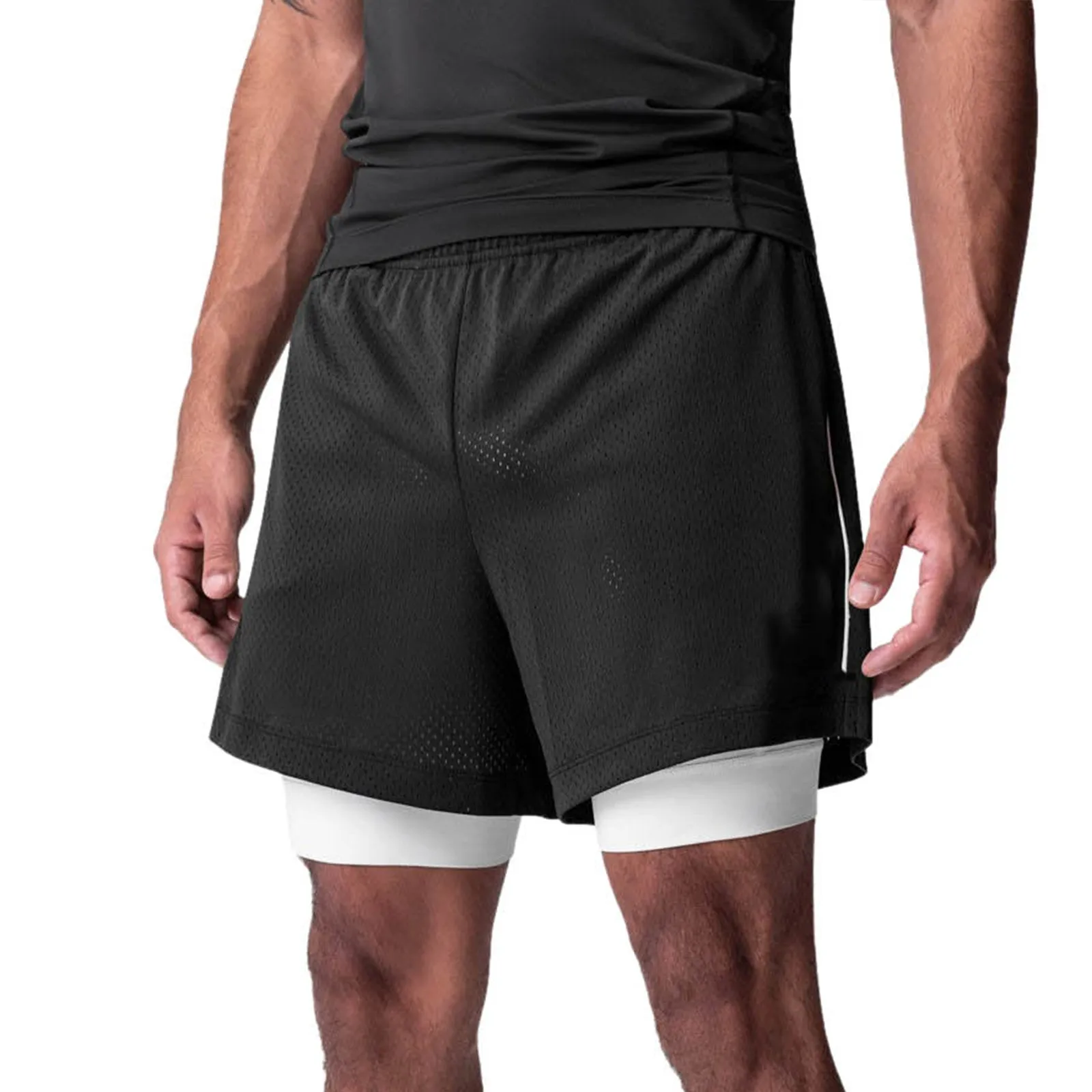 Asrv Mens Summer Quick Dry Breathable Sports Double-layer 2 in 1 Shorts Man Running Gym Fitness Casual Jogger Short Pants