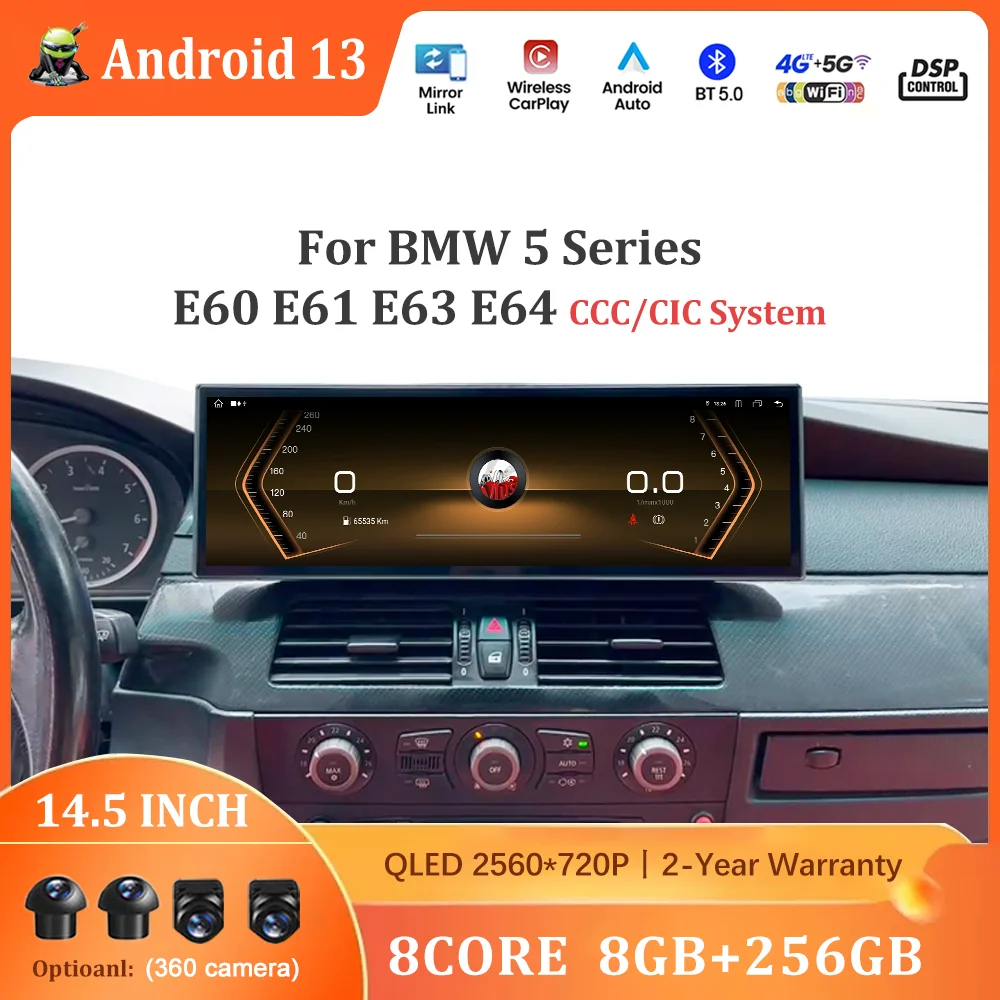 

14.5 inch For BMW 5 Series E60 E61 E63 E64 CCC CIC System Android 13 Car Mulitimedia Video Stereo Player Carplay GPS Moniter DSP