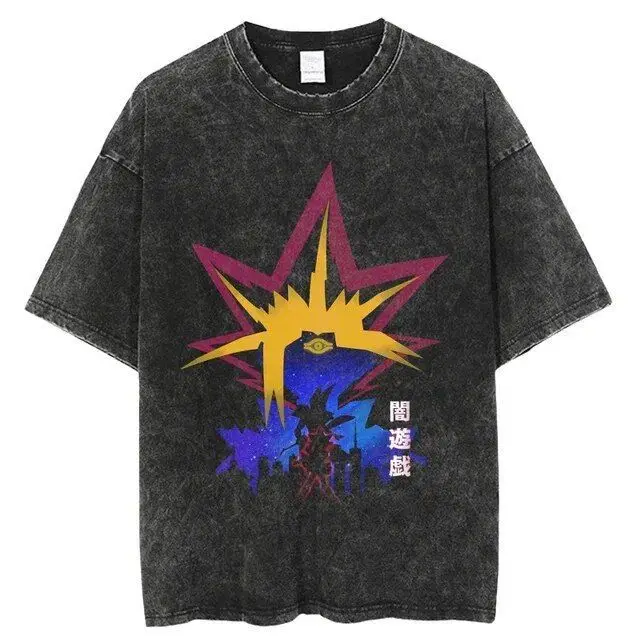 Yu-Gi-Oh printed short sleeved summer cotton men and women wash retro loose animation anime t-shirt grunge style y2k tops