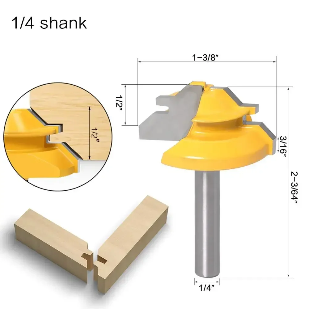 45 Degree Lock Miter Router Bit 6mm 1/4 inch 8mm Shank Woodworking Tenon Milling Cutter Tool Drilling Milling For Wood