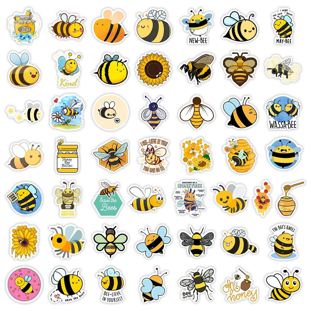 Kawaii Cartoon Honey Bee Stickers Cute Animals DIY Skateboard Laptop Luggage Cup Bike Motorcycle Phone PVC Waterproof Child Toys