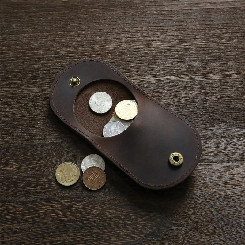 SIMLINE Genuine Leather Coin Purse For Men Vintage Handmade Cowhide Mini Small Coins Wallets Pouch Organizer Case Bag Holder