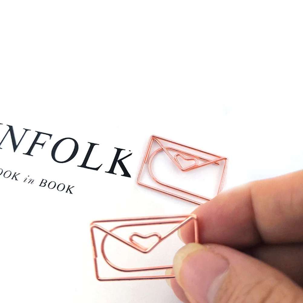 

12Pcs Rose Gold Envelope Paper Clips Cartoon Creative File Clamps Adorable Office Clip Supplies Paper Holder Adorable Clips