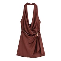 MYST&ZA2025 new summer women's clothing casual fashion comfortable slim sexy inlaid backless midi halter neck short dress