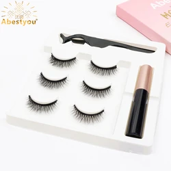 Abestyou 3d 3 pares de pestañas magnéticas de ojos de gato Kit impermeable Faux Cils delineador de ojos herramienta de maquillaje pinzas Pestanas Magneticas Com Aplicador