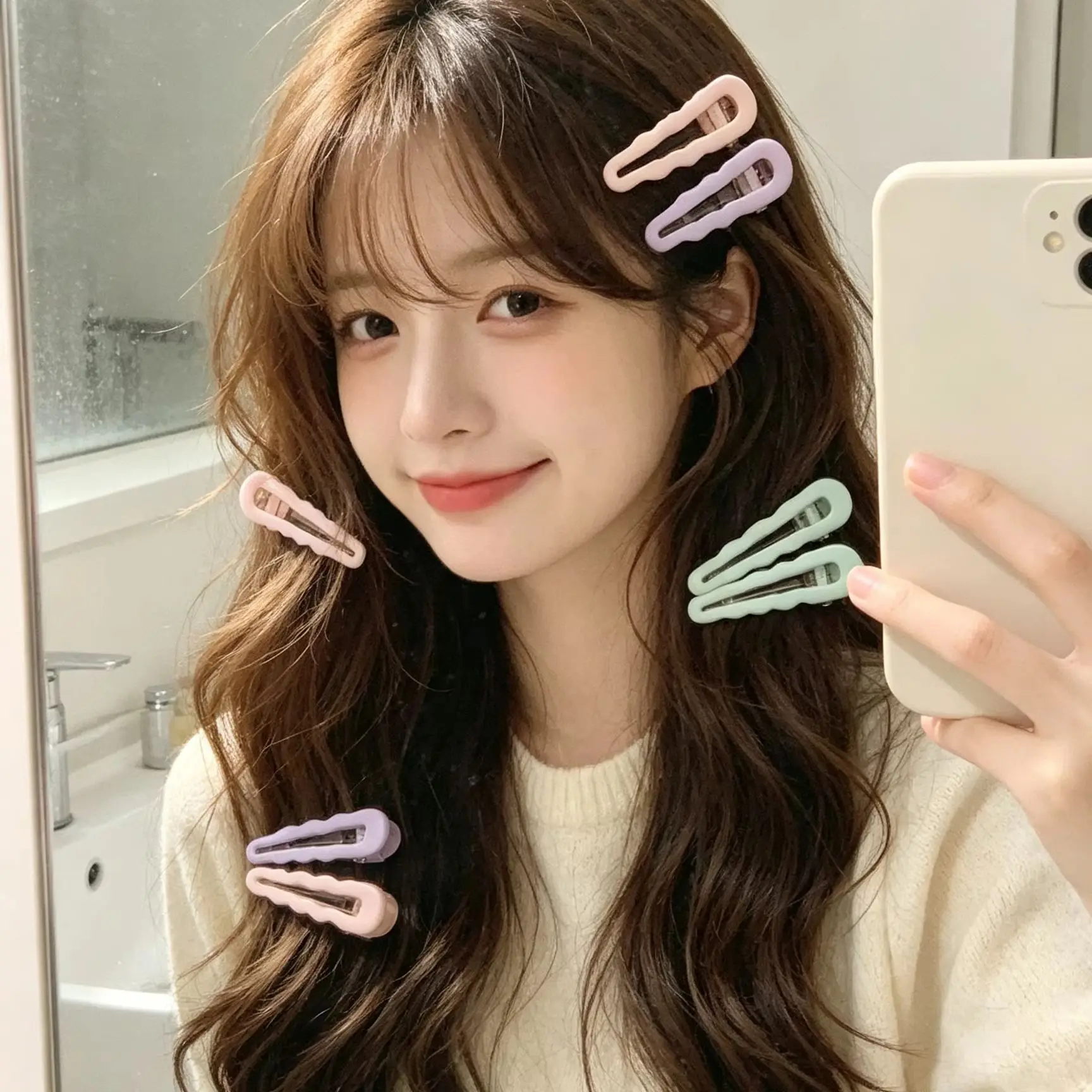 Cute Cream Dopamine Hair Clips, Candy Color Wavy Hair Accessories for Girls, Duckbill Barrettes, Side Bang Makeup Hair Clips