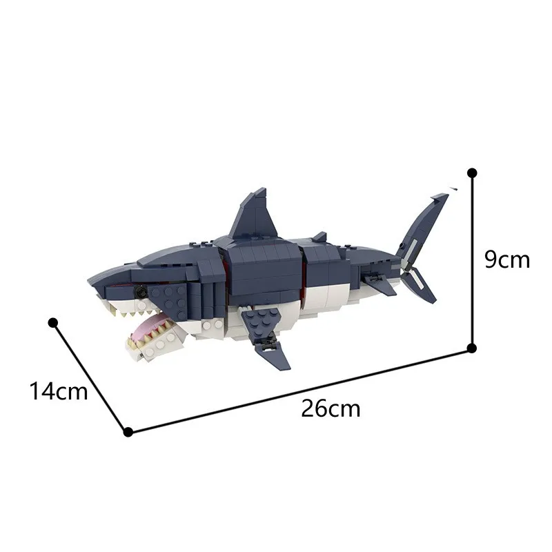 Animals Series MOC Shark Megalodon Model Deep Sea Creatures Building Block Kit Assembly Ornaments DIY Puzzle Toy Gift