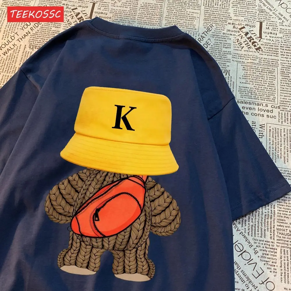 100% Cotton Woman T-Shirts Fashion Cute Teddy Bear Graphic Prints Tees Loose O-Neck Soft Short Sleeve Breathable Female Clothes