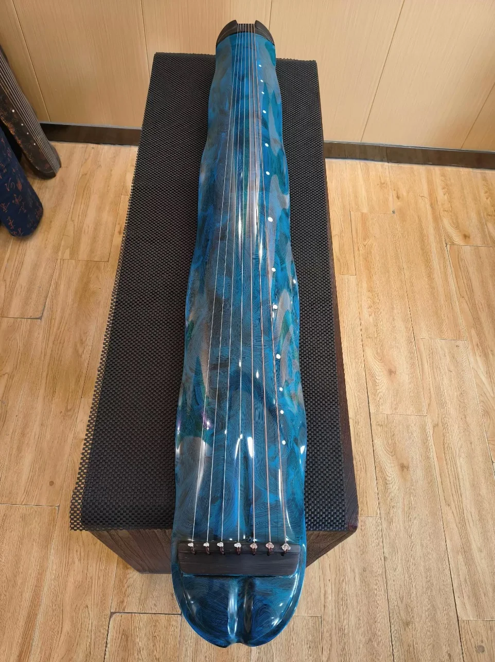 Jiaoye‑Style Guqin, Blue Color, Old Chinese Fir Wood, Traditional Chinese String Instrument