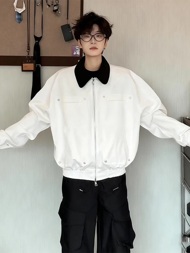 

Мужская вельветовая рабочая куртка с воротником в стиле колор-блок, бейсбольный стиль, осенняя модная модель Cleanfit, с коротким рукавом, на молнии, брюки