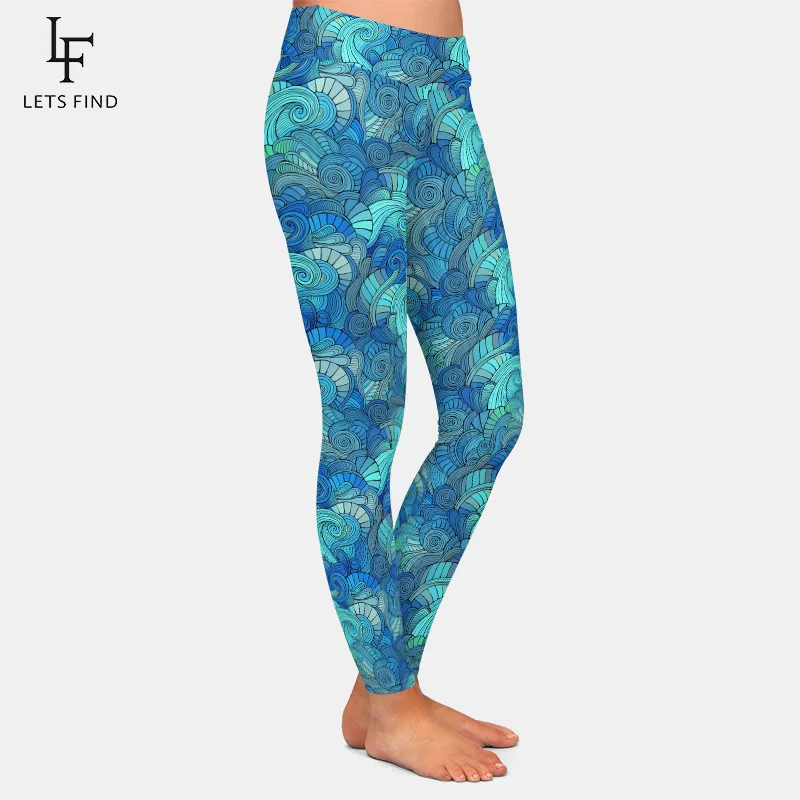 LETSFIND Super Weichen Milch Seide Drucken Waves Stil Frauen Fitness Leggings Hohe Taille Ccomfortable Elastische Frauen Full Pant