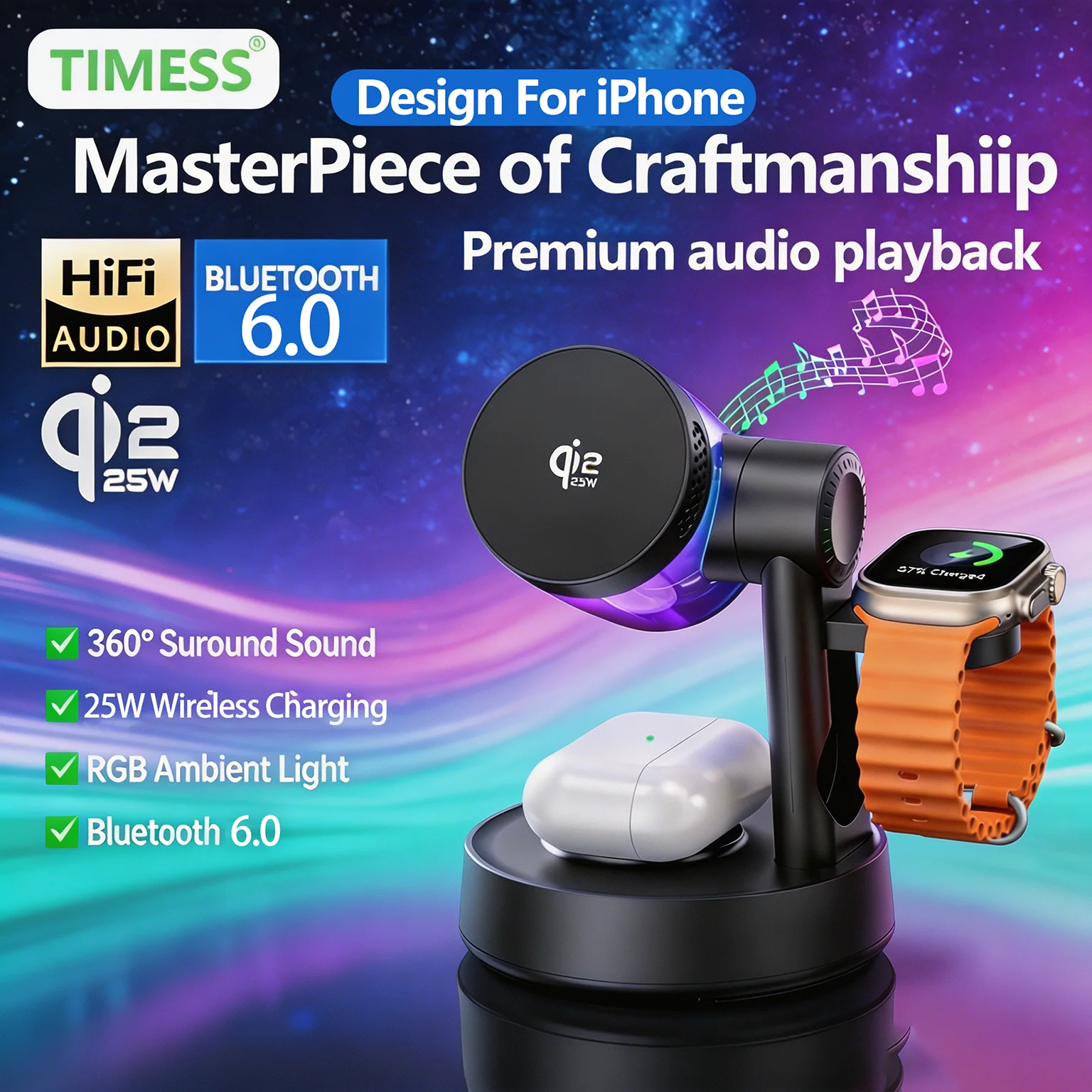 

TIMESS 25W qi2.2 3 in 1 Wireless Charger Magnetic Fast Charging For iPhone 17 16 15 14 For Apple Watch /Samsung Galaxy watch