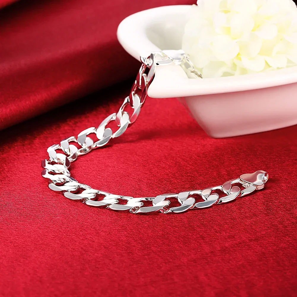 

Hot Classic 10MM geometry chain 925 sterling silver Bracelets for men's women fashion party luxury Jewelry Christmas Gifts