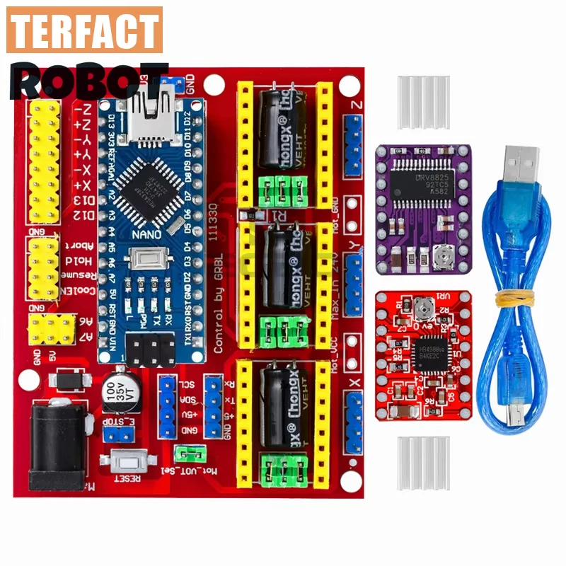 CNC Shield V4 + Nano 3.0 Kit with 3×DRV8825 Stepper Drivers | High-Current 2.5A Motor Control Set for 3D Printer/CNC