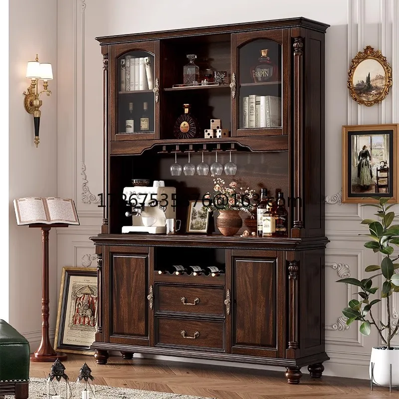 

Винный шкаф в стиле ретро, домашний классический настенный шкафчик из массива дерева, ресторанный шкафчик для хранения из черного ореха