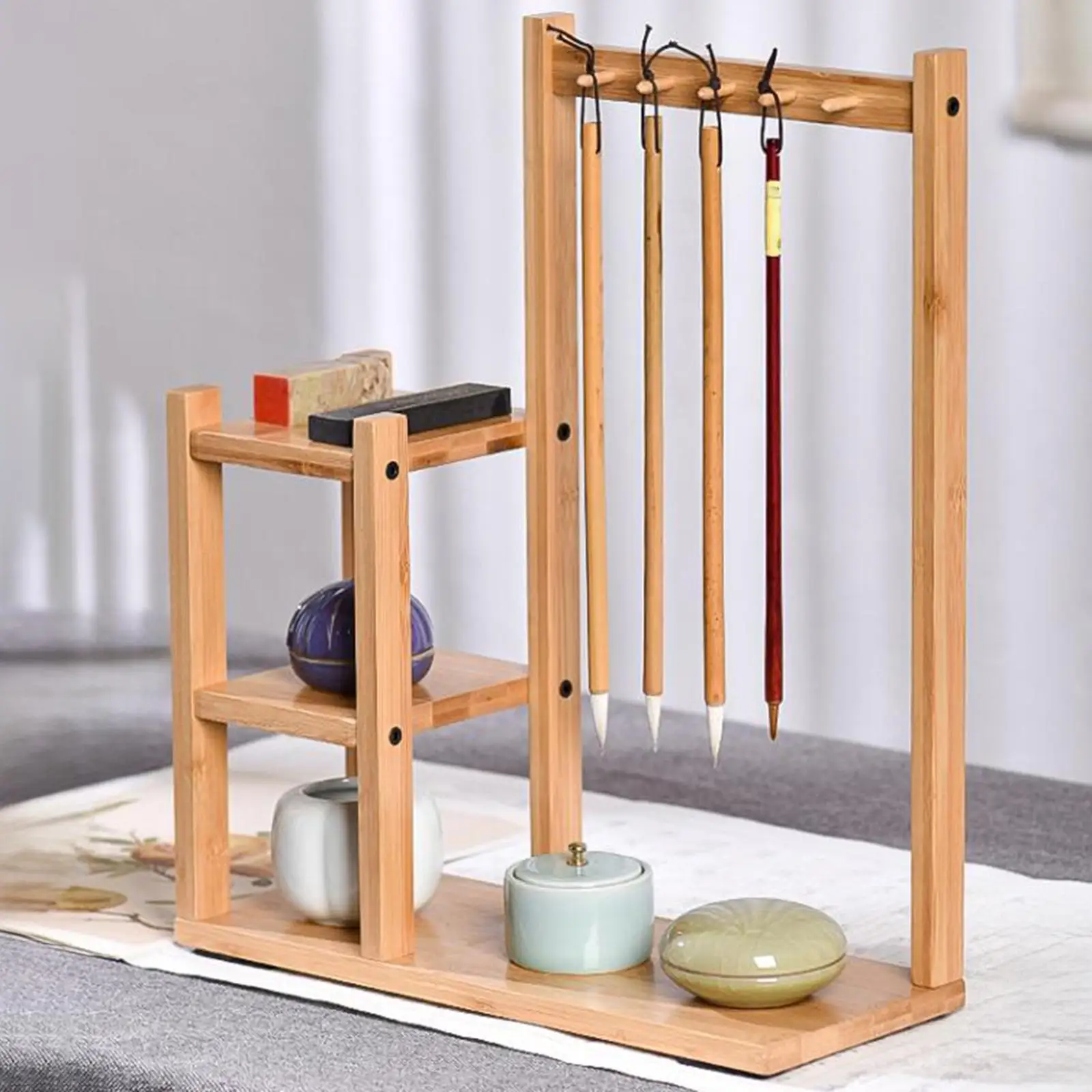

Calligraphy Brush Holder Bamboo Calligraphy Practice Hanger Pen Holder for Office Writing Brushes New Year Hotel Holiday Gifts