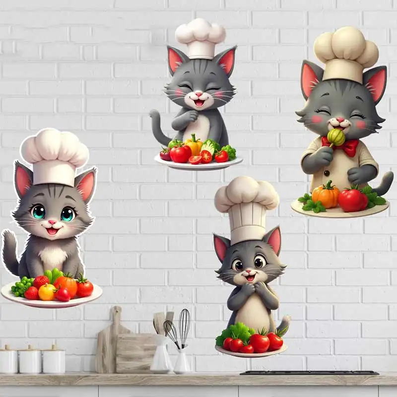 Cute Cat Chef Wall Stickers Kitchen Decoration Dining Room Living Room Cabinet Refrigerator Home Decoration Decal Stickers S728