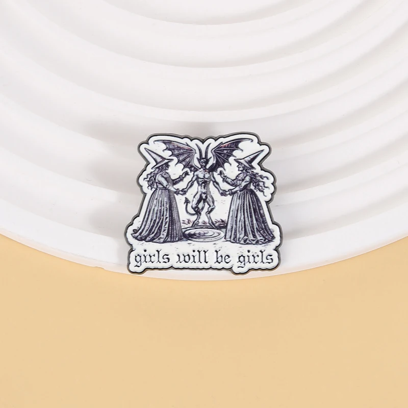 Girls Will Be Girls Enamel Pin Feminism Witch Badge Funky Witchy Feminist Brooches Gothic Punk Jewelry Gifts for Friends
