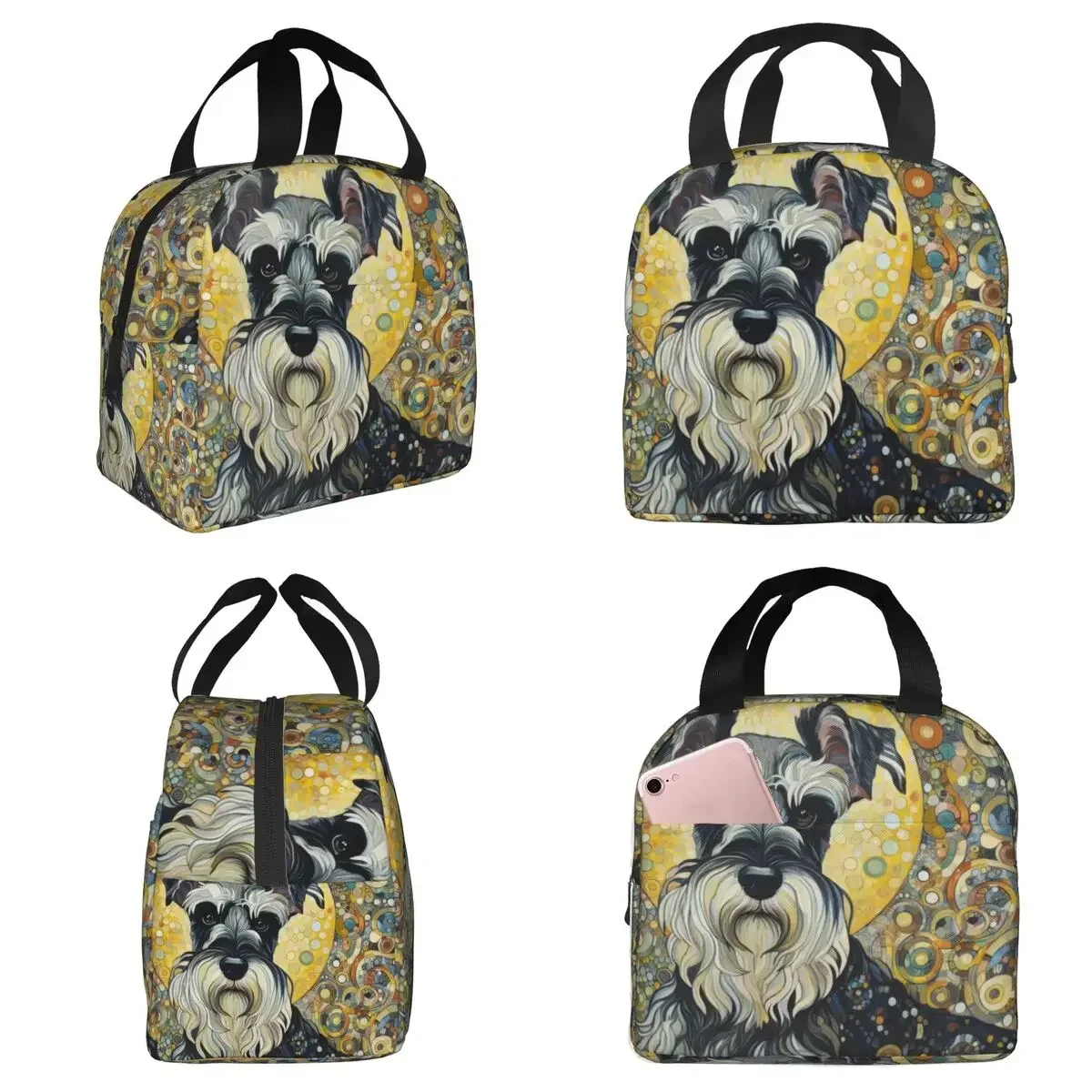 Modern Art Style Schnauzer Insulated Lunch Bag for Kids School Cooler Thermal Food Box Tote Portable Lunch Boxes Container