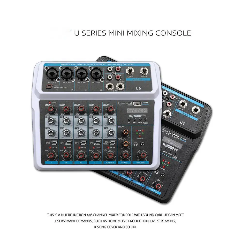 Demao U6 2023 Newest Mini 6 Channel USB Audio Mixer Console With wireless connect