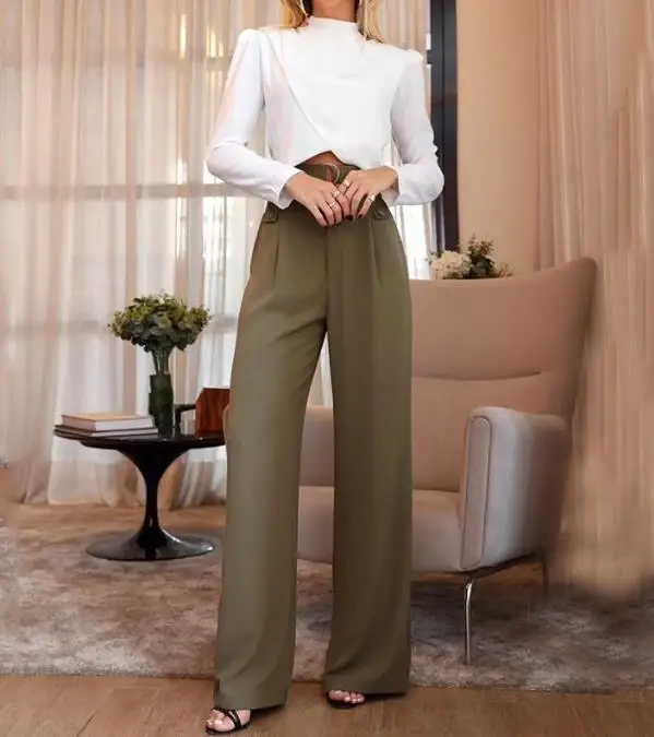 

Новинка 2023, лидер продаж, Модный женский осенний Повседневный Топ с длинным рукавом и прямые брюки, комплект из двух предметов