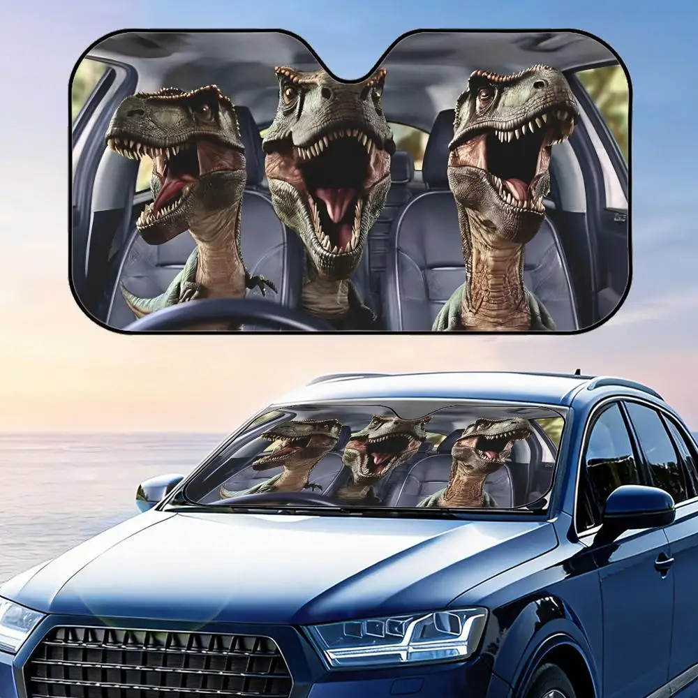 

Funny Dinosaur Driving Sun Visor Reusable Aluminum Foil Car Sunshade UV Protection Heat Insulation Windshield Cover