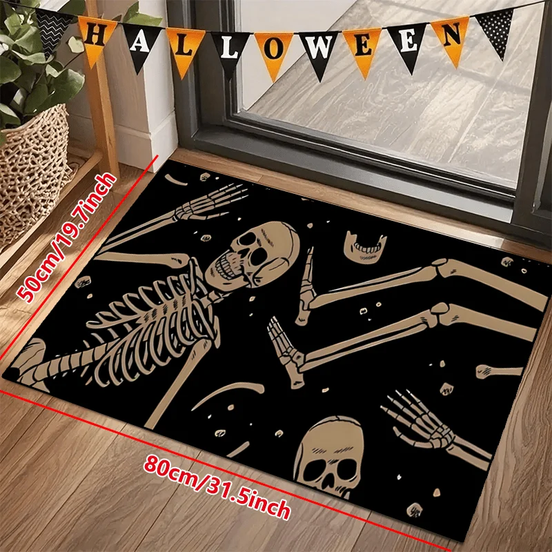 1pc Spooky Skeleton Print Halloween Doormat Indoor Mat Throw Mat Creative Door Mat Entryway Themed Mat Home Decor Nonslip Floo
