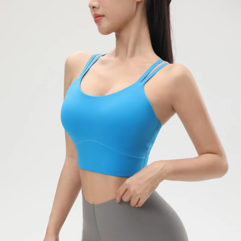Solid Color Women Cross Back Fitness Sport Bra High Strength Tight Top Comprehensive Training Gym Yoga Underwear with Fixed Pad