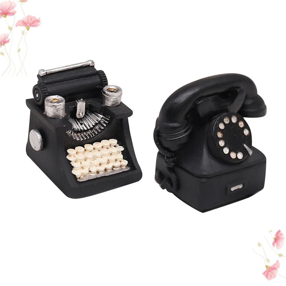 

2Pcs Vintage Retro Typewriter Phone Creative Table Decoration Desktop Ornament for Home Living Room Office Unique Gift