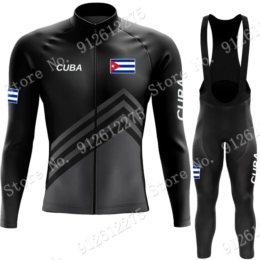 Cuba Cycling Jersey Set Cycling Clothing Suit Mens Long Sleeve MTB Bike Road Pants Bib Ropa Ciclismo