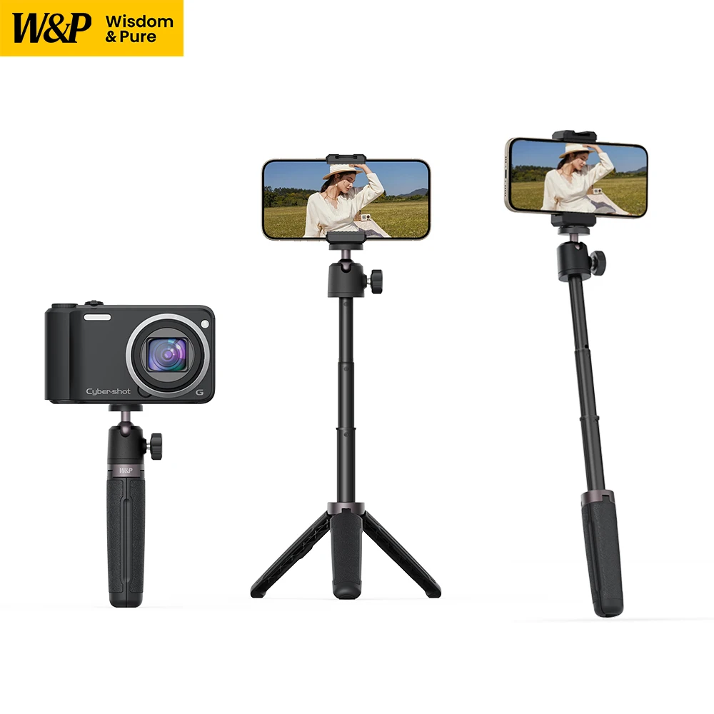 W&P Mini Selfie Stick Tripod Stand 14-Inch with Bluetooth Remote – Portable & Adjustable for iPhone, Samsung, Huawei, and Camera