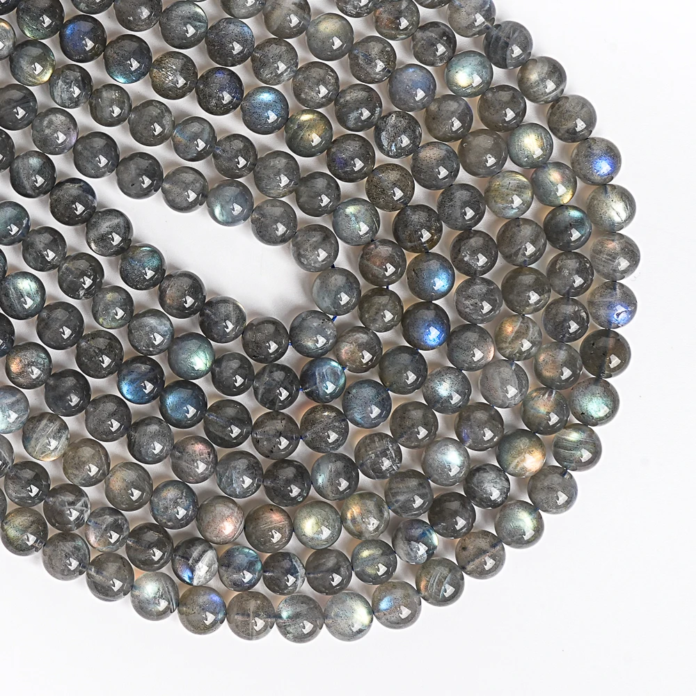 9/10MM Natural Labradorite Round Smooth Loose Gemstone Beads Dark Gray Beaded Bracelets For Jewelry Making Bracelet Necklace DIY